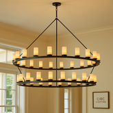 Ondra Round 2-Tier Milk Glass Chandelier 72"